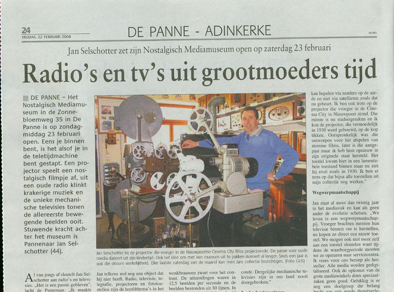 Artikel Het Laatste Nieuws 22 februari 2008 — Radio's en tv's uit grootmoeders tijd